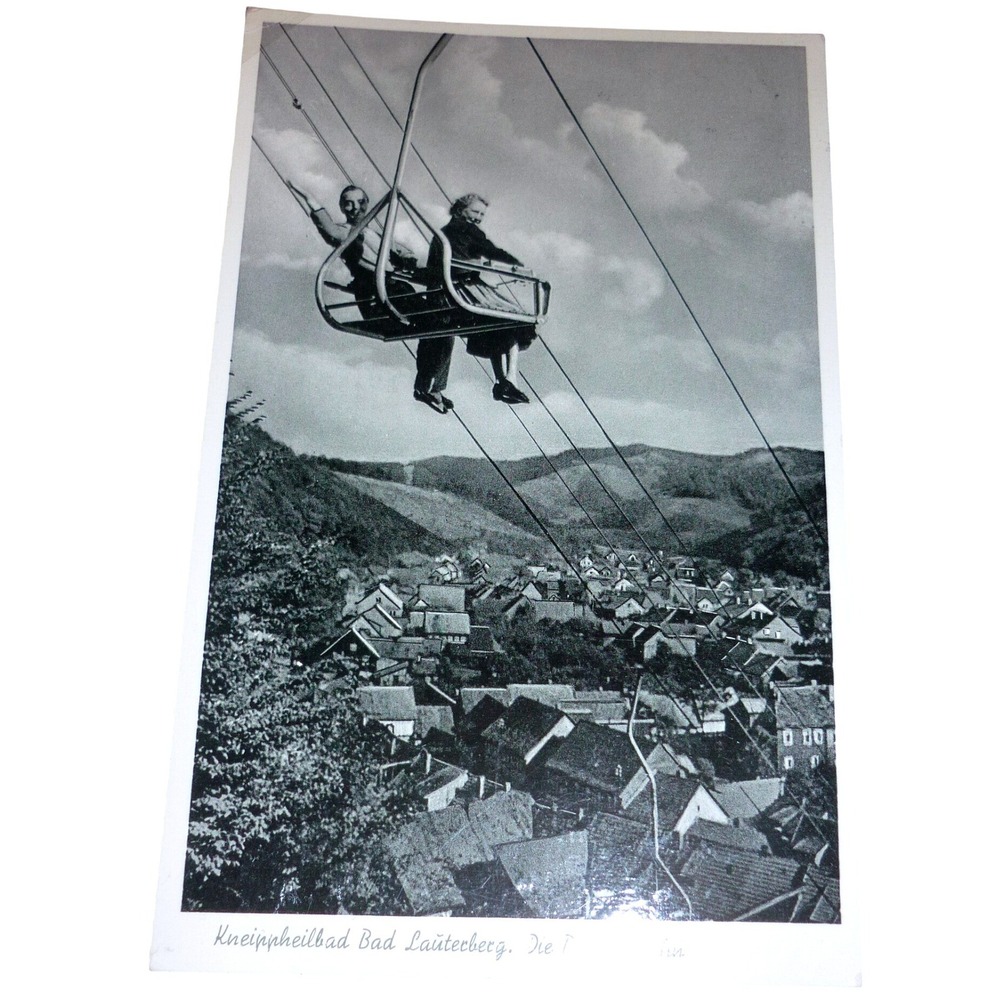 Vintage RPPC Bad Lauterberg Germany Double Chairlift Ski Postcard‎ Travel Letter